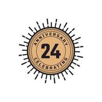 Vintage Retro 24 Year Anniversary Celebration with Firework Color. Happy Anniversary Greeting Celebrates Event Isolated on White Background vector