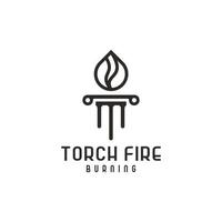 ilustración abstracta letra t antorcha ardiente llama de fuego con inspiración de diseño de logotipo de columna de pilar vector