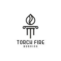 Abstract Illustration Letter T Burning Torch Fire Flame with Pillar Column Logo Design Inspiration vector