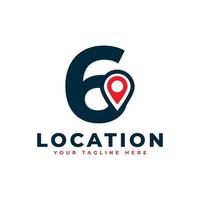 Elegant Number 6 Geotag or Location Symbol Logo. Red Shape Point Location Icon. Usable for Business and Technology Logos. Flat Vector Logo Design Ideas Template Element.