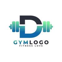 logotipo de la letra d con barra. logotipo del gimnasio de fitness. diseño de logotipo vectorial de elevación para gimnasio y fitness. plantilla de logotipo de letra del alfabeto vector