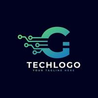 logotipo de la letra g de tecnología. plantilla de logotipo vectorial futurista con color degradado verde y azul. forma geometrica. utilizable para logotipos de negocios y tecnología. vector