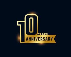 10 Year Anniversary Celebration with Shiny Outline Number Golden Color for Celebration Event, Wedding, Greeting card, and Invitation Isolated on Dark Background vector