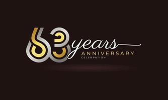 63 Year Anniversary Celebration Logotype with Linked Multiple Line Silver and Golden Color for Celebration Event, Wedding, Greeting Card, and Invitation Isolated on Dark Background vector