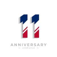 11 Year Anniversary Celebration with White Slash in Red and Blue American Flag Color. Happy Anniversary Greeting Celebrates Event Isolated on White Background vector