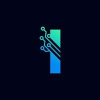 logotipo de la letra i de tecnología. plantilla de logotipo vectorial futurista con color degradado verde y azul. forma geometrica. utilizable para logotipos de negocios y tecnología. vector