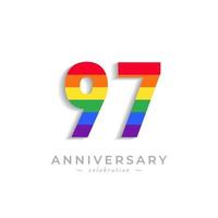 Celebración del aniversario de 97 años con el color del arco iris para el evento de celebración, boda, tarjeta de felicitación e invitación aislada en el fondo blanco vector