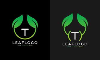 diseño del logotipo de la letra t de la hoja verde de la naturaleza. logotipo de monograma. icono del alfabeto de hojas verdes. utilizable para logotipos comerciales, científicos, sanitarios, médicos y naturales.elemento de plantilla de diseño de logotipo vectorial plano. eps10 vector