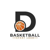 Letter D with Basket Ball Logo Design. Vector Design Template Elements for Sport Team or Corporate Identity.