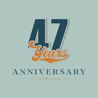 47 Year Anniversary Celebration Nostalgic with Handwriting in Retro Style for Celebration Event, Wedding, Greeting card, and Invitation Isolated on Green Background vector