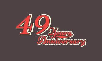 Celebración del aniversario de 49 años nostálgica con escritura a mano en estilo retro vintage para eventos de celebración, bodas, tarjetas de felicitación e invitaciones aisladas en antecedentes marrones vector