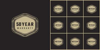 Set of Year Anniversary Warranty Celebration with Golden Color for Celebration Event, Wedding, Greeting card, and Invitation Isolated on Black Background vector