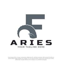 Initial Letter F with Goat Ram Sheep Horn for Aries Logo Design Inspiration. Animal Logo Element Template vector