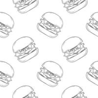 hamburguesa, mano, dibujado, seamless, patrón vector