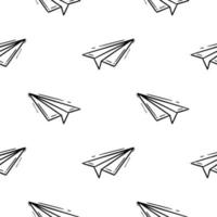 hand drawn paper airplane seamless pattern vector