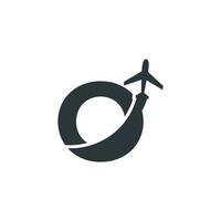 Initial Letter O Travel with Airplane Flight Logo Design Template Element vector