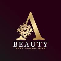 Elegant A Luxury Logo. Golden Floral Alphabet Logo with Flowers Leaves. Perfect for Fashion, Jewelry, Beauty Salon, Cosmetics, Spa, Boutique, Wedding, Letter Stamp, Hotel and Restaurant Logo. vector