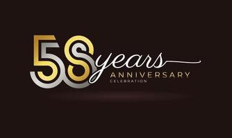 58 Year Anniversary Celebration Logotype with Linked Multiple Line Silver and Golden Color for Celebration Event, Wedding, Greeting Card, and Invitation Isolated on Dark Background vector