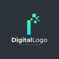 logotipo de la letra i de tecnología. forma geométrica azul y verde con puntos de píxeles cuadrados. utilizable para logotipos de negocios y tecnología. elemento de plantilla de ideas de diseño. vector