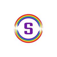 Letter S Inside Circular Colored in Rainbow Color Flag Brush Logo Design Inspiration for LGBT Concept vector