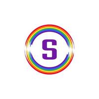 Letter S Inside Circular Colored in Rainbow Color Flag Brush Logo Design Inspiration for LGBT Concept vector