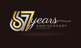 67 Year Anniversary Celebration Logotype with Linked Multiple Line Silver and Golden Color for Celebration Event, Wedding, Greeting Card, and Invitation Isolated on Dark Background vector