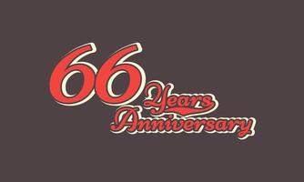 Celebración del aniversario de 66 años nostálgica con escritura a mano en estilo retro vintage para eventos de celebración, bodas, tarjetas de felicitación e invitaciones aisladas en antecedentes marrones vector