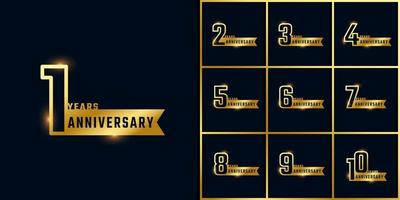 Set of Year Anniversary Celebration with Shiny Outline Number Golden Color for Celebration Event, Wedding, Greeting card, and Invitation Isolated on Dark Background vector