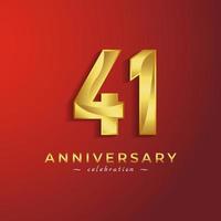 41 Year Anniversary Celebration with Golden Shiny Color for Celebration Event, Wedding, Greeting card, and Invitation Card Isolated on Red Background vector