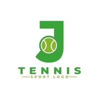 letra j con diseño de logo de tenis. elementos de plantilla de diseño vectorial para equipo deportivo o identidad corporativa. vector