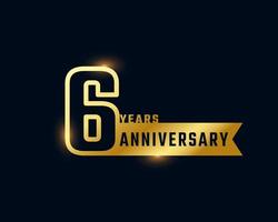 6 Year Anniversary Celebration with Shiny Outline Number Golden Color for Celebration Event, Wedding, Greeting card, and Invitation Isolated on Dark Background vector