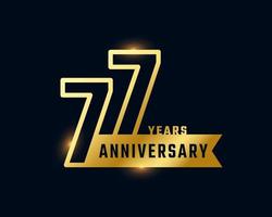 77 Year Anniversary Celebration with Shiny Outline Number Golden Color for Celebration Event, Wedding, Greeting card, and Invitation Isolated on Dark Background vector