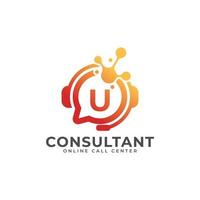 Consulting Logo Icon. Online Consultant Initial Letter U Logo Design Template vector