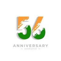 56 Year Anniversary Celebration with Brush White Slash in Yellow Saffron and Green Indian Flag Color. Happy Anniversary Greeting Celebrates Event Isolated on White Background vector