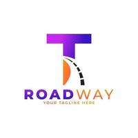 Initial T Road Way Logo Design Icon Vector Graphic. Concept of Destination, Address, Position and Travel