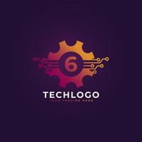 Technology Number 6 Gear Logo Design Template Element. vector