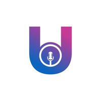 Letter U Podcast Record Logo. Alphabet with Microphone Icon Vector Illustration