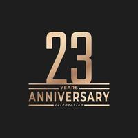 Celebración del aniversario de 23 años con un color dorado en forma de número delgado para eventos de celebración, bodas, tarjetas de felicitación e invitaciones aisladas en un fondo oscuro vector