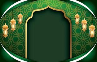 elegant islamic background with beautiful green colour and light lantern vector