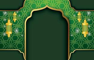 elegant islamic background with dark green and beautiful golden lantern vector