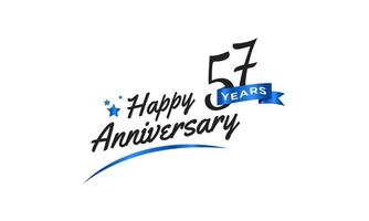 57 Year Anniversary Celebration with Blue Swoosh and Blue Ribbon Symbol. Happy Anniversary Greeting Celebrates Template Design Illustration vector