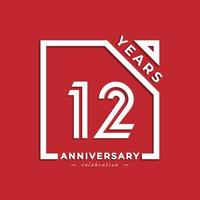 12 Year Anniversary Celebration Logotype Style Design with Linked Number in Square Isolated on Red Background. Happy Anniversary Greeting Celebrates Event Design Illustration vector