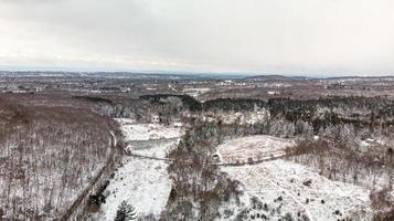 Aerial view of trees and district road photo