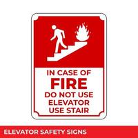 In Case of Fire Use Stairs Do Not Use Elevators Sign with Warning Message for Industrial Areas, Easy To Use And Print Design Templates vector