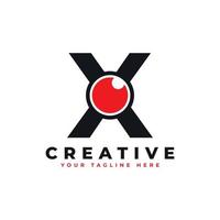 Abstract Eye Logo Letter X. Black Shape X Initial Letter with Red Eyeball inside. Use for Business and Technology Logos. Flat Vector Logo Design Ideas Template Element