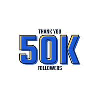 gracias vector de celebración de tarjeta de 50 k seguidores. 50000 seguidores felicitaciones post plantilla de redes sociales.