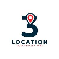 Elegant Number 3 Geotag or Location Symbol Logo. Red Shape Point Location Icon. Usable for Business and Technology Logos. Flat Vector Logo Design Ideas Template Element.