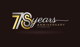 78 Year Anniversary Celebration Logotype with Linked Multiple Line Silver and Golden Color for Celebration Event, Wedding, Greeting Card, and Invitation Isolated on Dark Background vector