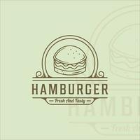 hamburguesa o logotipo de hamburguesa línea arte simple minimalista vector ilustración plantilla icono diseño gráfico. signo o símbolo de comida rápida para el concepto de menú o restaurante con insignia y tipografía