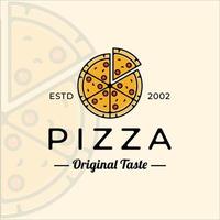 logotipo de pizza o pizzería vintage con diseño gráfico de icono de plantilla de ilustración vectorial de contorno. signo o símbolo de comida rápida para el concepto de menú o restaurante para negocios vector